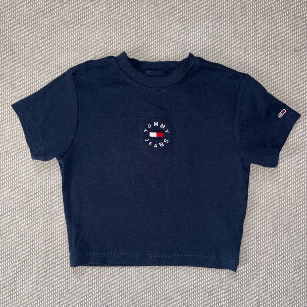 Tommy Hilfiger Logo Navy Crop Baby Tee Sz Xxs